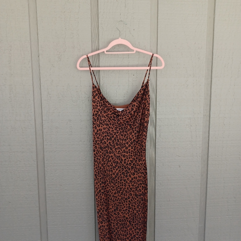 Good American Leopard Slip Midi Dress Size 2 US M Women Cowl Neck Sleeveless - Picture 3 of 16